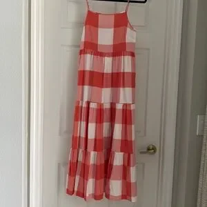 Lou & Grey for LOFT NEW orange and white gingham maxi dress